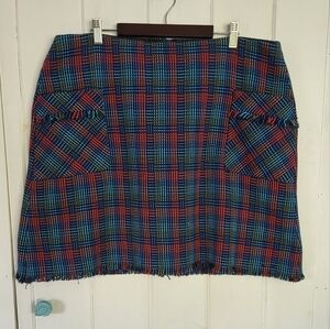 Boden Plaid Fringe Woven Mini Skirt Size 14